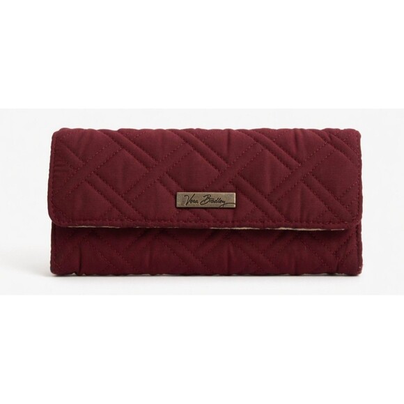 Vera Bradley Handbags - Vera Bradley Quilted Trifold Wallet Burgundy Wine Card Slots ID Window Coin Zip